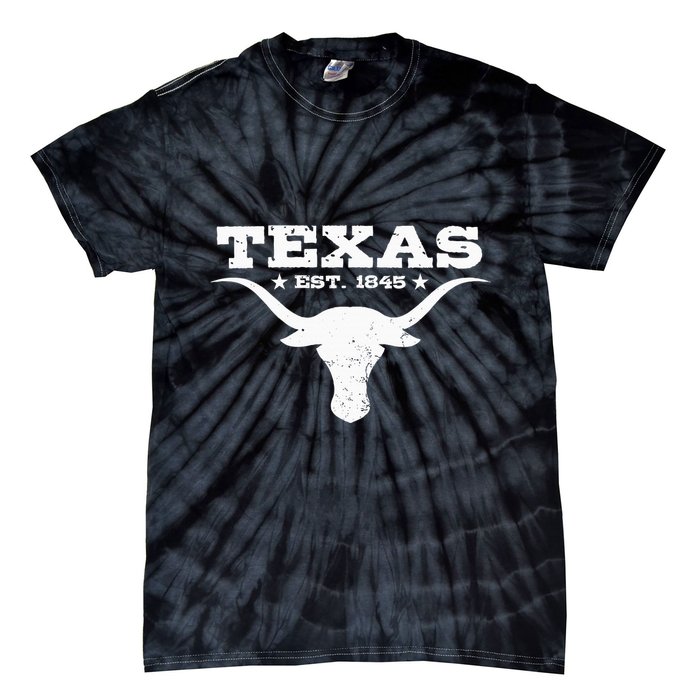 Vintage Texas Distressed Est. 1845 Longhorn Bull = Tie-Dye T-Shirt