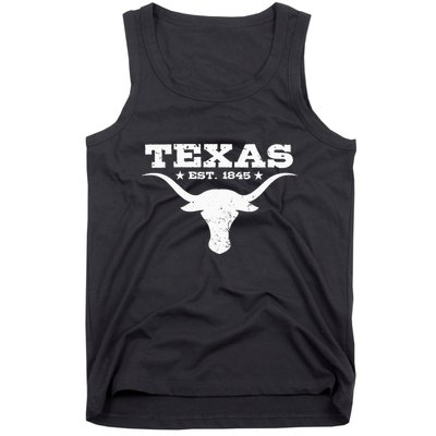Vintage Texas Distressed Est. 1845 Longhorn Bull = Tank Top