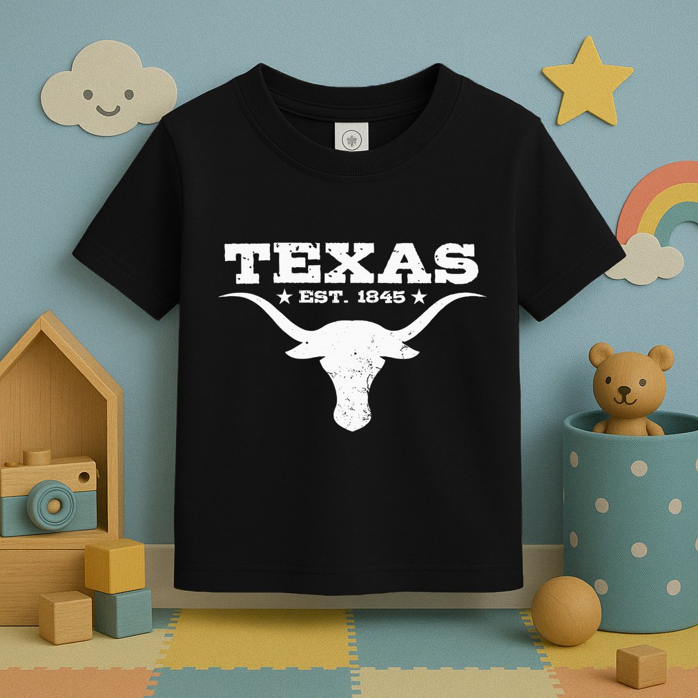 Vintage Texas Distressed Est. 1845 Longhorn Bull = Toddler T-Shirt