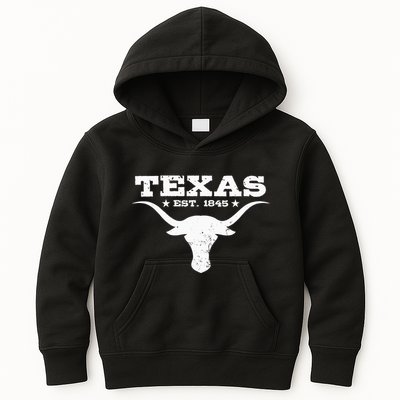 Vintage Texas Distressed Est. 1845 Longhorn Bull = Kids Hoodie