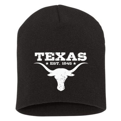Vintage Texas Distressed Est. 1845 Longhorn Bull = Short Acrylic Beanie