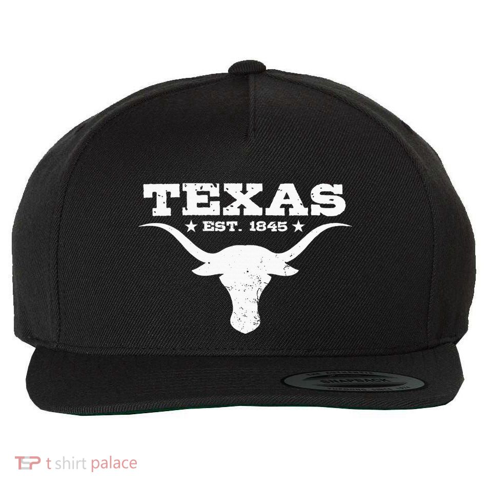 Vintage Texas Distressed Est. 1845 Longhorn Bull = Wool Snapback Cap