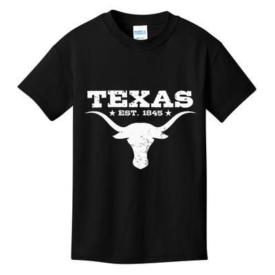 Vintage Texas Distressed Est. 1845 Longhorn Bull = Kids T-Shirt