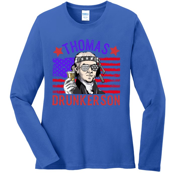 Vintage Thomas Drunkerson Patriotic 4th Of July Flag Funny Gift Ladies Long Sleeve Shirt