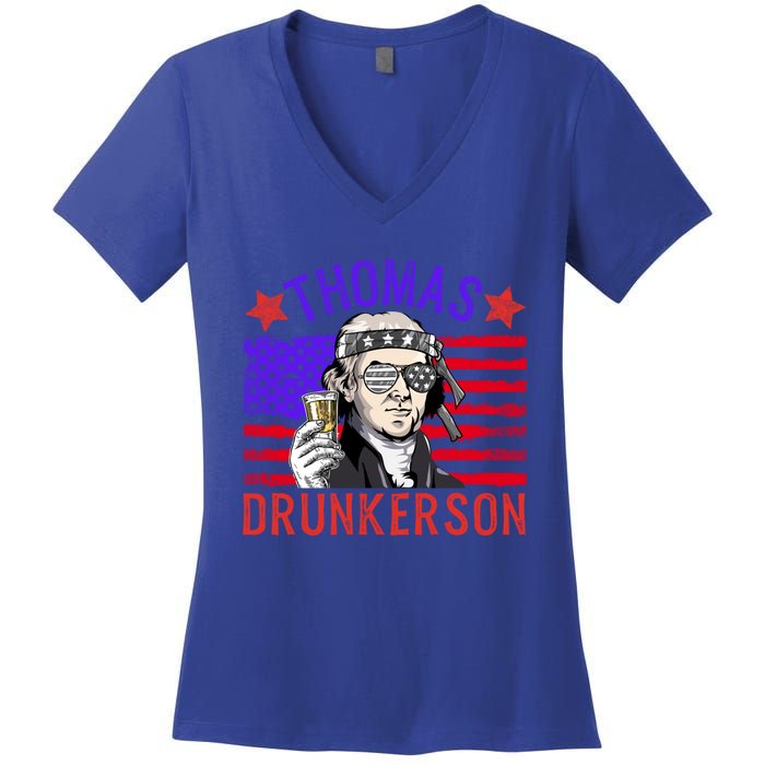 Vintage Thomas Drunkerson Patriotic 4th Of July Flag Funny Gift Women's V-Neck T-Shirt