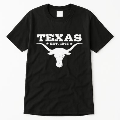 Vintage Texas Distressed Est. 1845 Longhorn Bull Tall T-Shirt