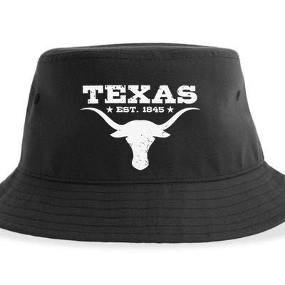 Vintage Texas Distressed Est. 1845 Longhorn Bull Sustainable Bucket Hat