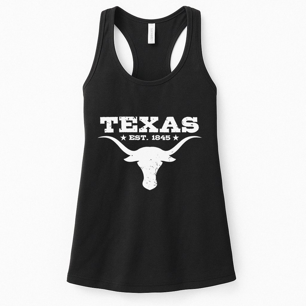 Vintage Texas Distressed Est. 1845 Longhorn Bull Womens Tank Top