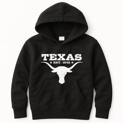 Vintage Texas Distressed Est. 1845 Longhorn Bull Kids Hoodie