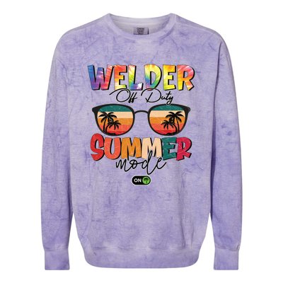 Vintage Tie Dye Welder Off Duty Summer Vacay Mode On Gift Colorblast Crewneck Sweatshirt