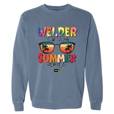 Vintage Tie Dye Welder Off Duty Summer Vacay Mode On Gift Garment-Dyed Sweatshirt