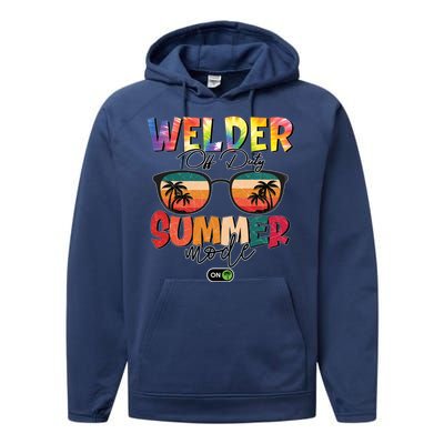 Vintage Tie Dye Welder Off Duty Summer Vacay Mode On Gift Performance Fleece Hoodie