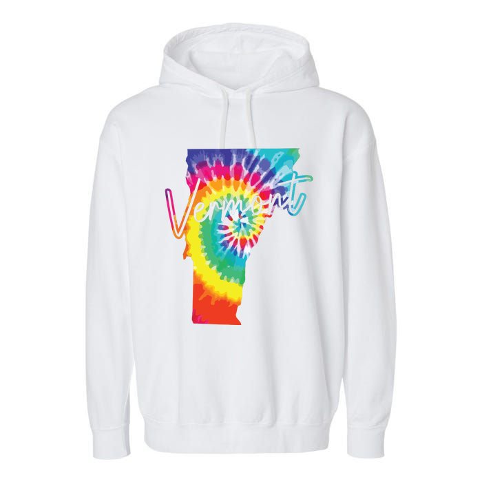 Vermont Tie Dye State Map Pride Hippie Vintage Retro Garment-Dyed Fleece Hoodie