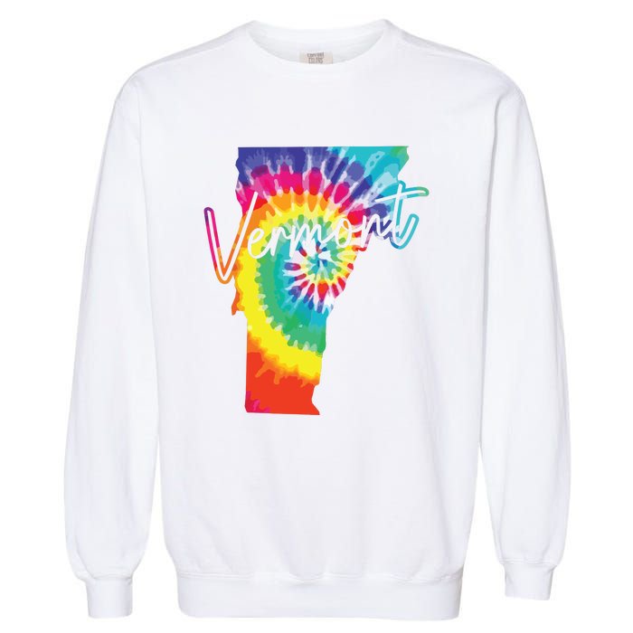 Vermont Tie Dye State Map Pride Hippie Vintage Retro Garment-Dyed Sweatshirt