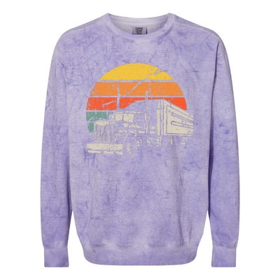 Vintage Truck Driver Gift Retro Sun Driving Trucker Colorblast Crewneck Sweatshirt