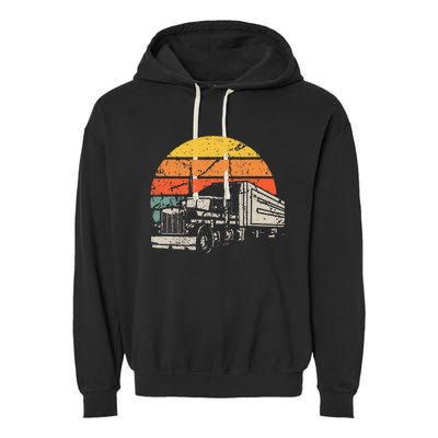 Vintage Truck Driver Gift Retro Sun Driving Trucker Garment-Dyed Fleece Hoodie