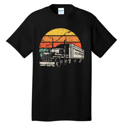 Vintage Truck Driver Gift Retro Sun Driving Trucker Tall T-Shirt