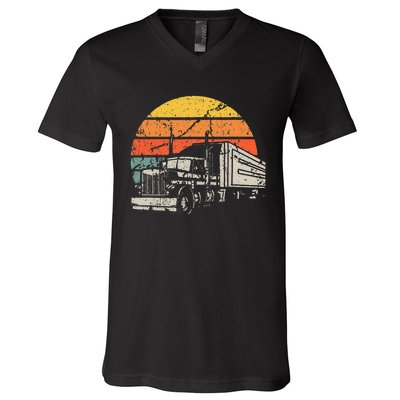 Vintage Truck Driver Gift Retro Sun Driving Trucker V-Neck T-Shirt