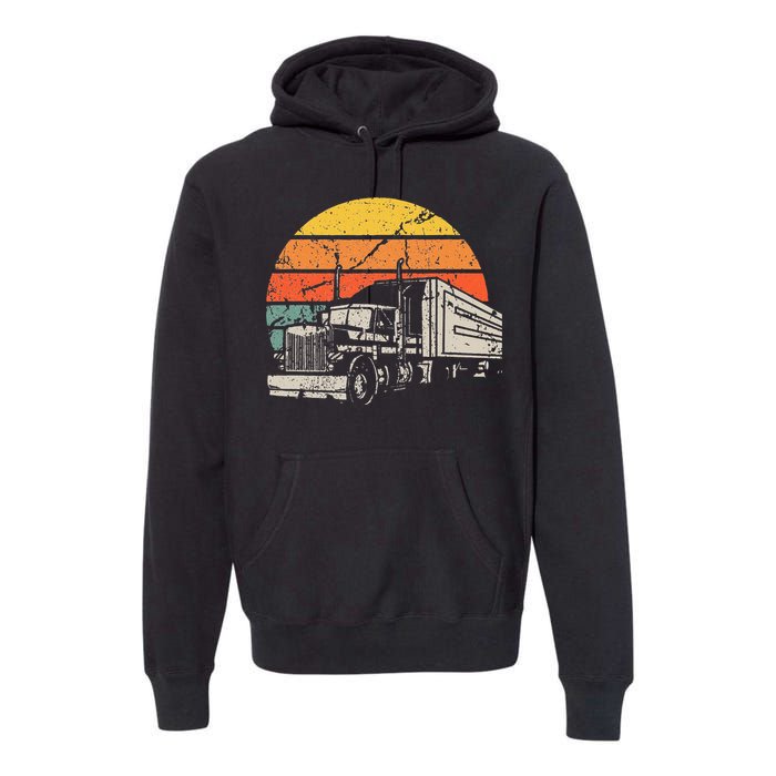 Vintage Truck Driver Gift Retro Sun Driving Trucker Premium Hoodie