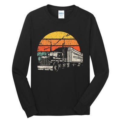 Vintage Truck Driver Gift Retro Sun Driving Trucker Tall Long Sleeve T-Shirt