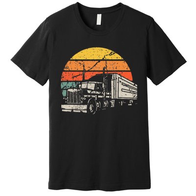 Vintage Truck Driver Gift Retro Sun Driving Trucker Premium T-Shirt