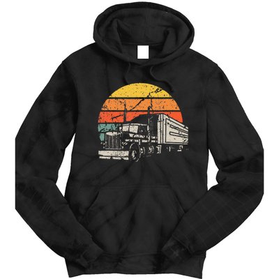 Vintage Truck Driver Gift Retro Sun Driving Trucker Tie Dye Hoodie