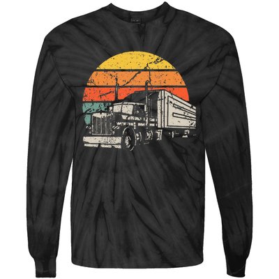 Vintage Truck Driver Gift Retro Sun Driving Trucker Tie-Dye Long Sleeve Shirt