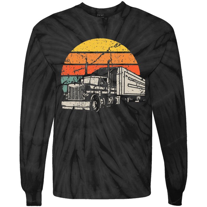 Vintage Truck Driver Gift Retro Sun Driving Trucker Tie-Dye Long Sleeve Shirt