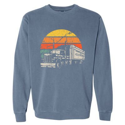 Vintage Truck Driver Gift Retro Sun Driving Trucker Garment-Dyed Sweatshirt