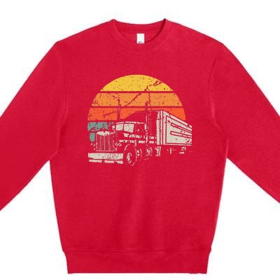 Vintage Truck Driver Gift Retro Sun Driving Trucker Premium Crewneck Sweatshirt