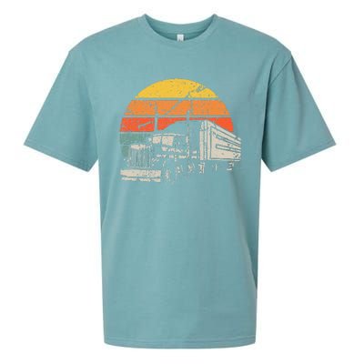 Vintage Truck Driver Gift Retro Sun Driving Trucker Sueded Cloud Jersey T-Shirt