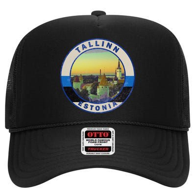 Vintage Tallinn Estonia Retro European City High Crown Mesh Back Trucker Hat