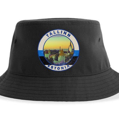 Vintage Tallinn Estonia Retro European City Sustainable Bucket Hat