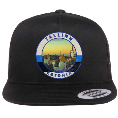 Vintage Tallinn Estonia Retro European City Flat Bill Trucker Hat