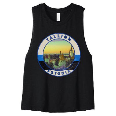 Vintage Tallinn Estonia Retro European City Women's Racerback Cropped Tank