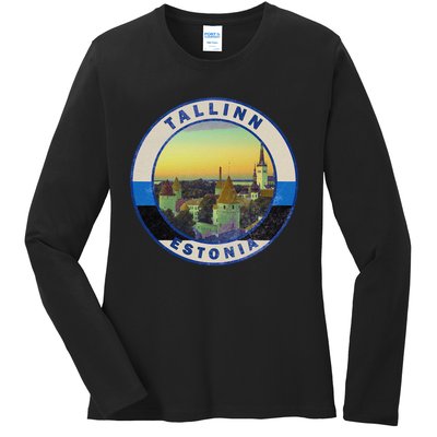 Vintage Tallinn Estonia Retro European City Ladies Long Sleeve Shirt