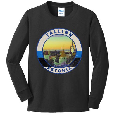 Vintage Tallinn Estonia Retro European City Kids Long Sleeve Shirt