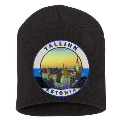 Vintage Tallinn Estonia Retro European City Short Acrylic Beanie