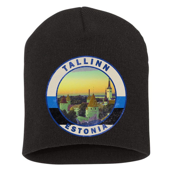 Vintage Tallinn Estonia Retro European City Short Acrylic Beanie