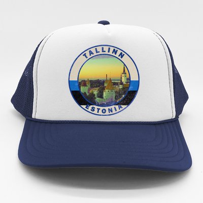 Vintage Tallinn Estonia Retro European City Trucker Hat