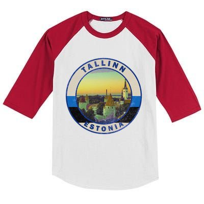 Vintage Tallinn Estonia Retro European City Kids Colorblock Raglan Jersey