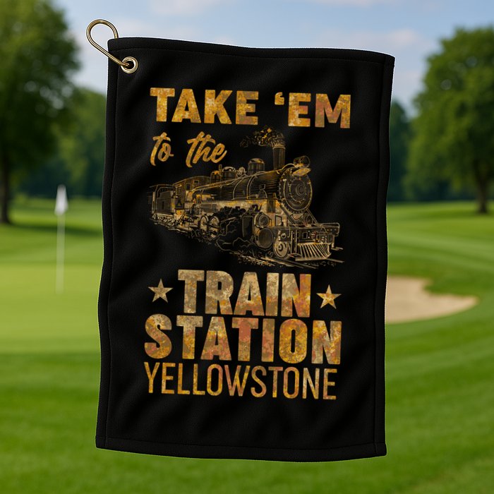 Vintage Take Em To The Train Station Golf Towel