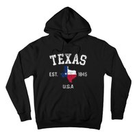 Vintage Texas Est 1845 Texas State Flag Map Texan Pride Hoodie