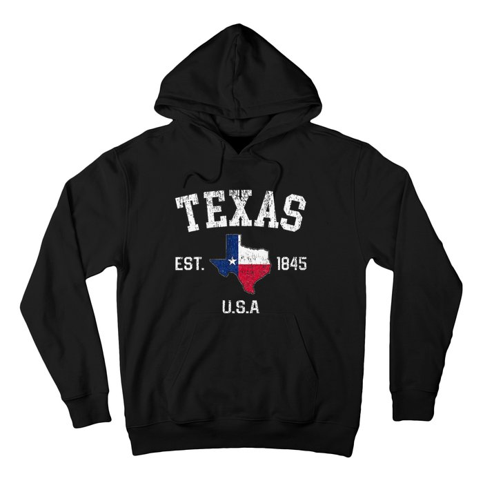 Vintage Texas Est 1845 Texas State Flag Map Texan Pride Hoodie