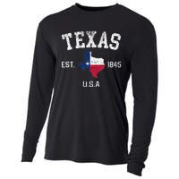 Vintage Texas Est 1845 Texas State Flag Map Texan Pride Cooling Performance Long Sleeve Crew