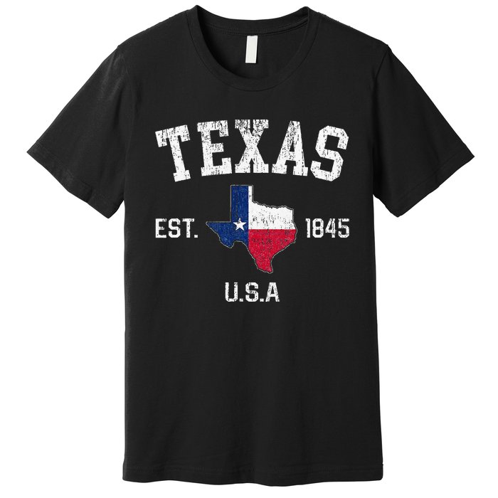 Vintage Texas Est 1845 Texas State Flag Map Texan Pride Premium T-Shirt