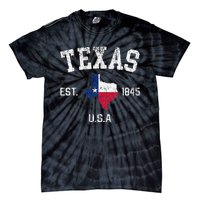 Vintage Texas Est 1845 Texas State Flag Map Texan Pride Tie-Dye T-Shirt