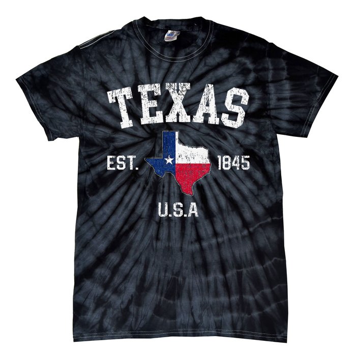 Vintage Texas Est 1845 Texas State Flag Map Texan Pride Tie-Dye T-Shirt