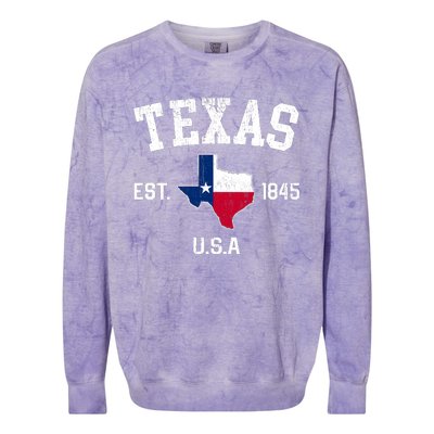 Vintage Texas Est 1845 Texas State Flag Map Texan Pride Colorblast Crewneck Sweatshirt