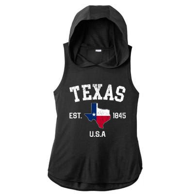 Vintage Texas Est 1845 Texas State Flag Map Texan Pride Ladies PosiCharge Tri-Blend Wicking Draft Hoodie Tank